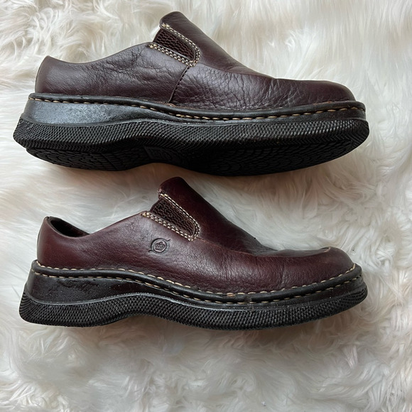 Born Womens Loafers Shoes Brown Leather Slip On Low Heel Moc Toe Stitching 6.5 - Picture 5 of 10